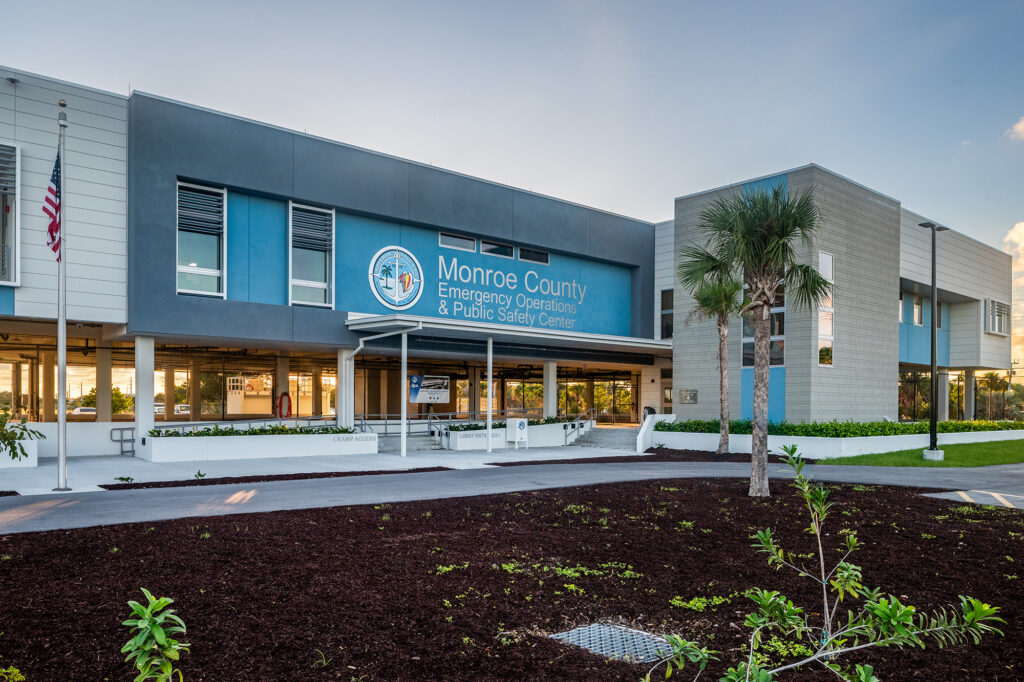 Monroe County EOC exterior at twilight