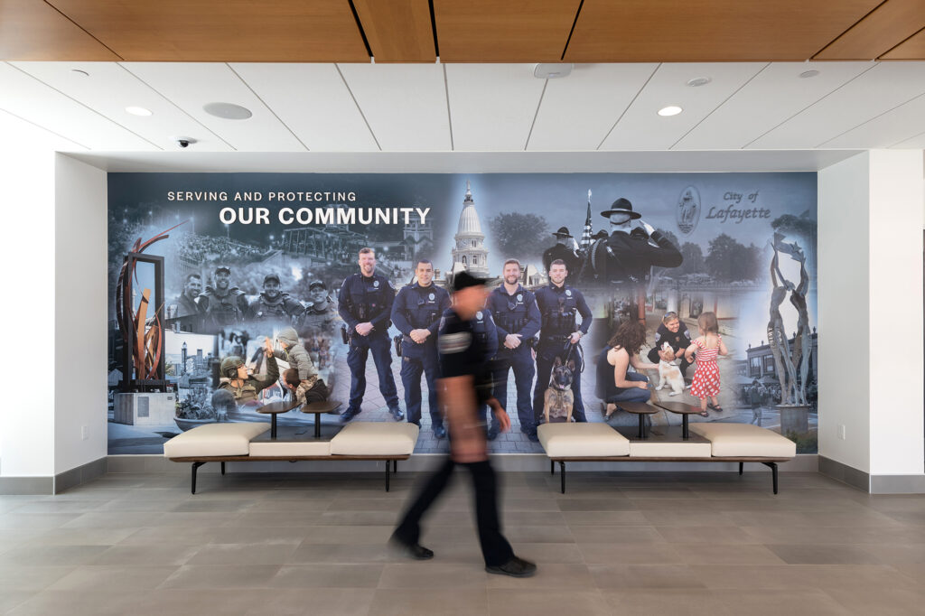 Lafayette Public Safety Building mural in lobby.