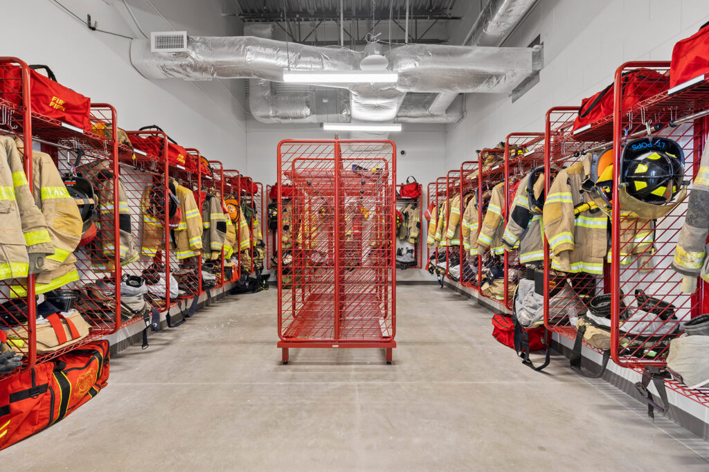 Turnout gear room of the Florosa Fire Station No. 5.