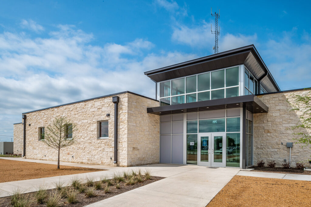 Exterior view of the Wylie Public Safety Facility entrance.